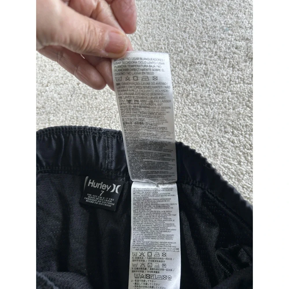 Hurley Shorts Boys 7 Black‎ Rainbow Stripe Boardshorts Swim Trunks Drawstring